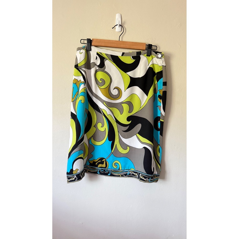 Abstract Print Skirt Pencil Knee Length Colorful Mod Style Career